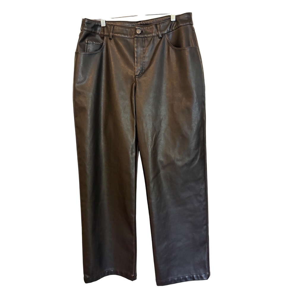 Wild Fable Brown Faux Leather Straight Leg Pants Womens 10 High Rise NWT